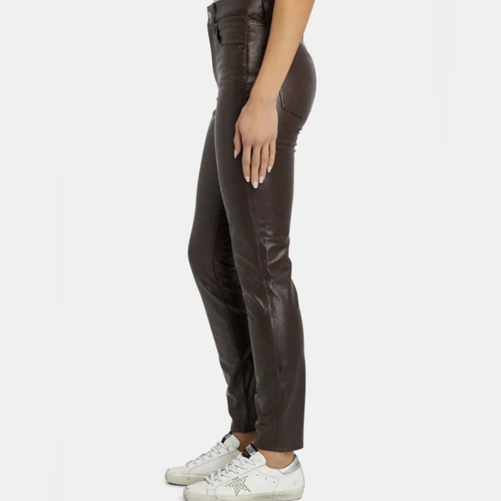 NWT Veronica Beard Debbie High rise Brown Vegan Faux Leather pants size 31 $278